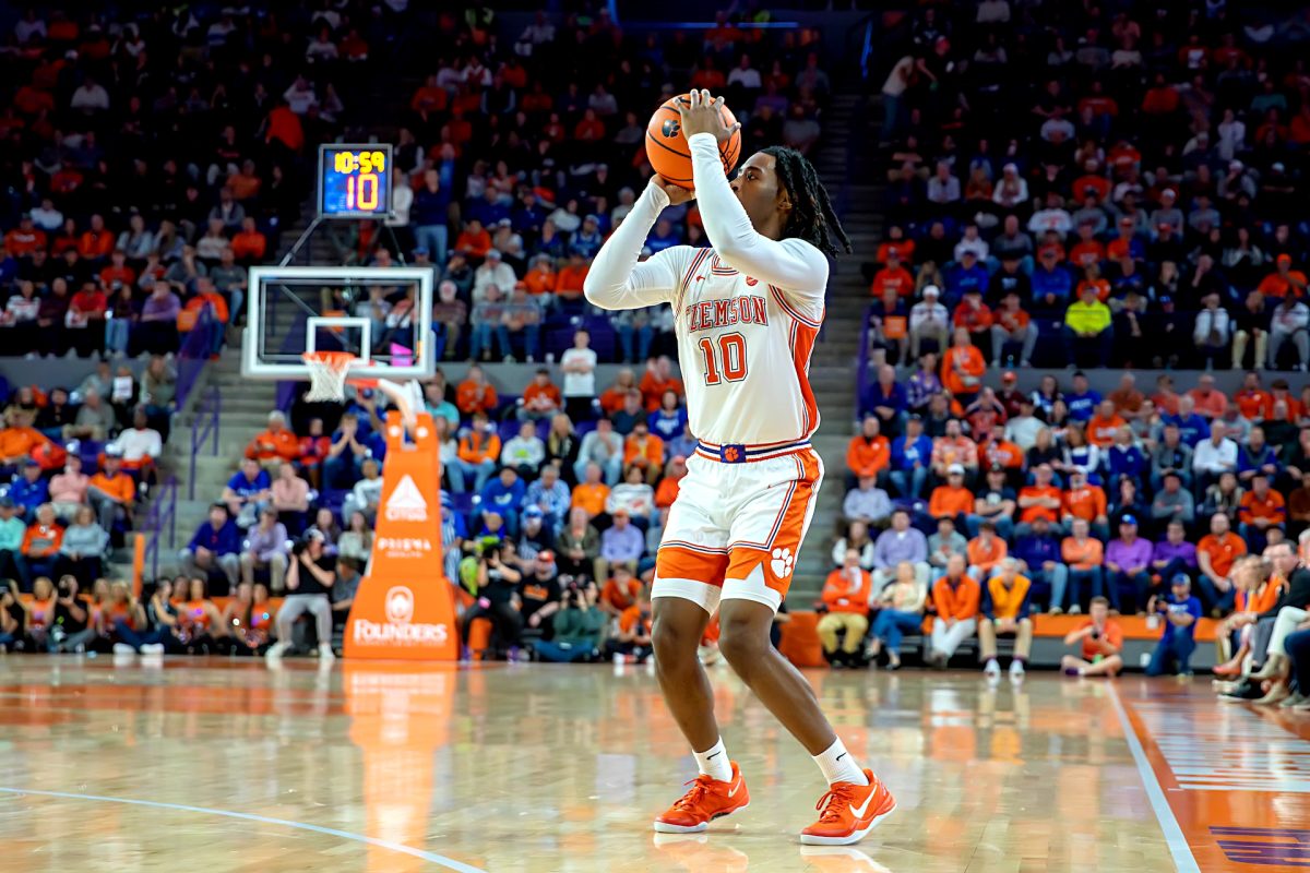 Clemson guard Del Jones attempts a three in the Tigers' win over Kentucky on Dec. 3, 2024 at Littlejohn Coliseum. 