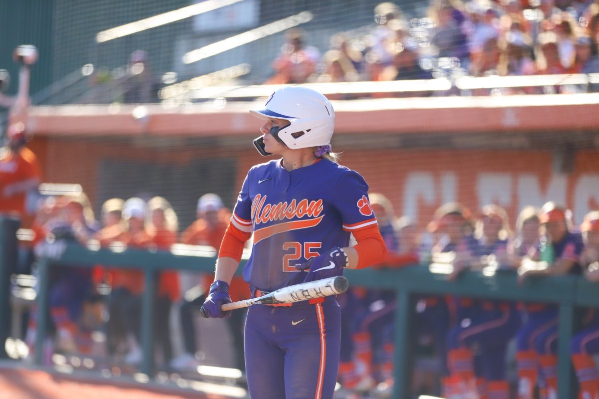 Clemson infielder Alex Brown goes up to bat in Clemson's second game of its doubleheader against NC State at McWhorter Stadium on March 2, 2024.