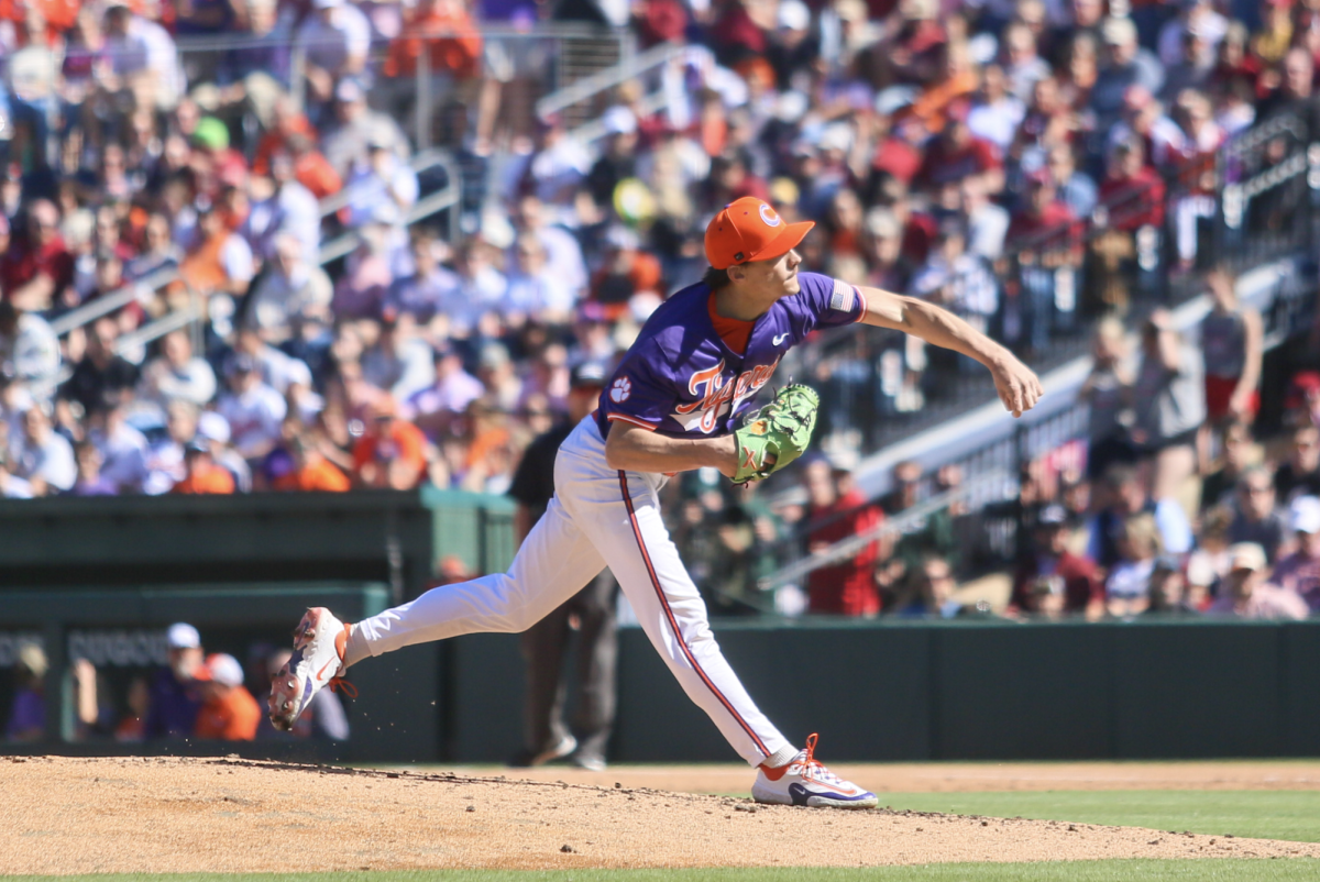 Clemson starting pitcher Ethan Darden threw seven innings of scoreless baseball.