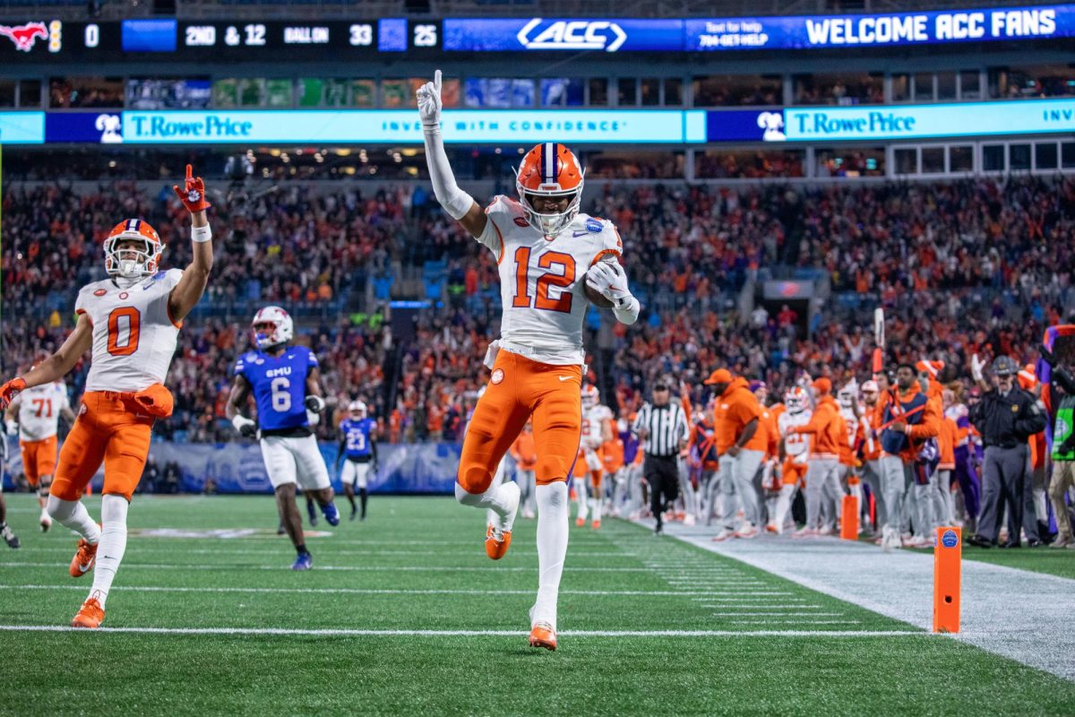 Then-freshman Bryant Wesco Jr. scores a touchdown in the 2024 ACC Championship against SMU.