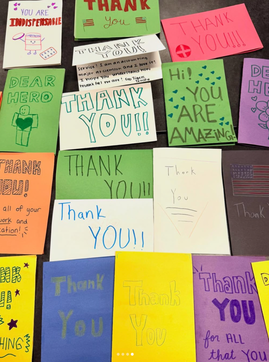Clemson Rotaract Club members crafted and decorated cards for veteran and service workers.