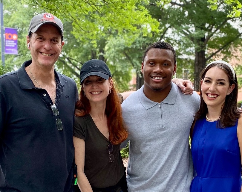 Clemson Professor of Practice Sam Sokolow, "Student Film: The Movie" writer/director Julia Fowler, Clemson student actor and football team member Keith Adams Jr., and Clemson student actor and world cinema major Lilly Judd on the set of "Student Film: The Movie" 