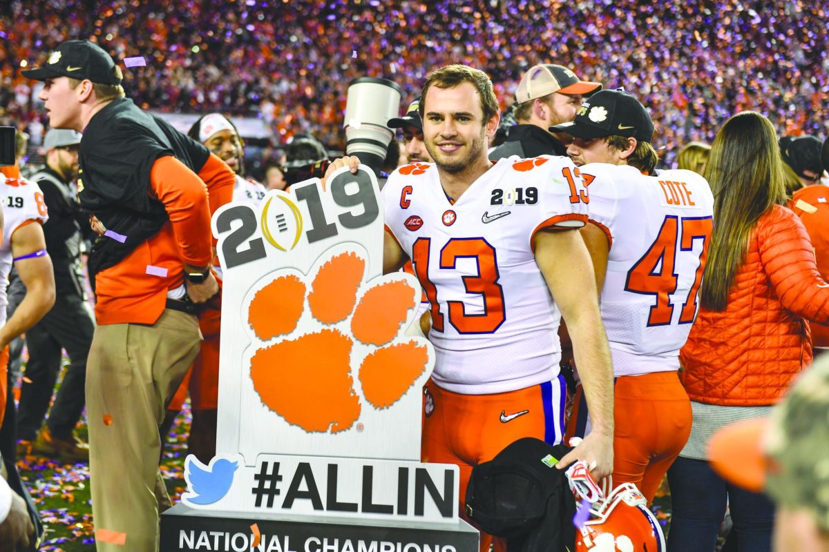 A young Hunter Renfrow celebrates the College Football Playoff victory on Jan. 7, 2019.