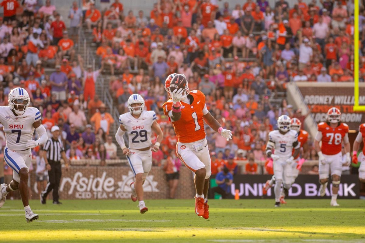 Clemson receiver T.J. Moore made a spectacular catch against SMU at Memorial Stadium on Saturday night.