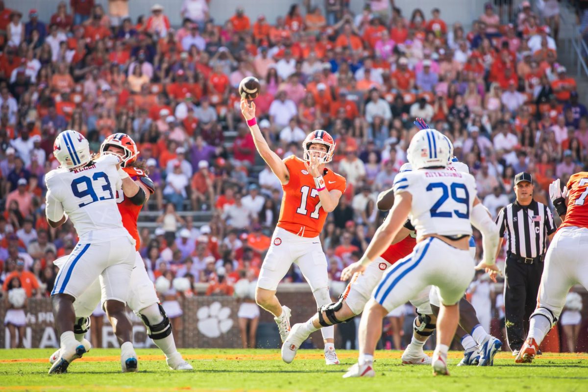 Clemson quarterback Christopher Vizzina threw over 300 yards and three touchdowns in his first start.