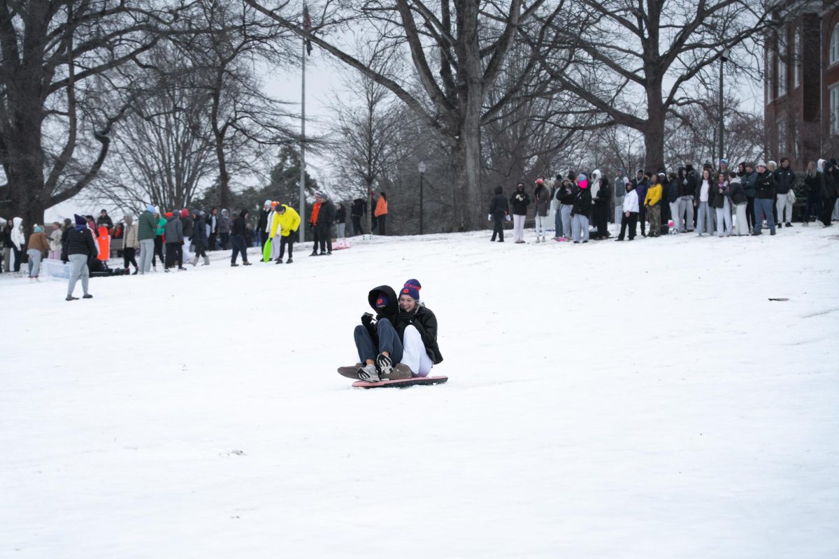 Clemson students sled down an icy Bowman Field on Jan. 25. 