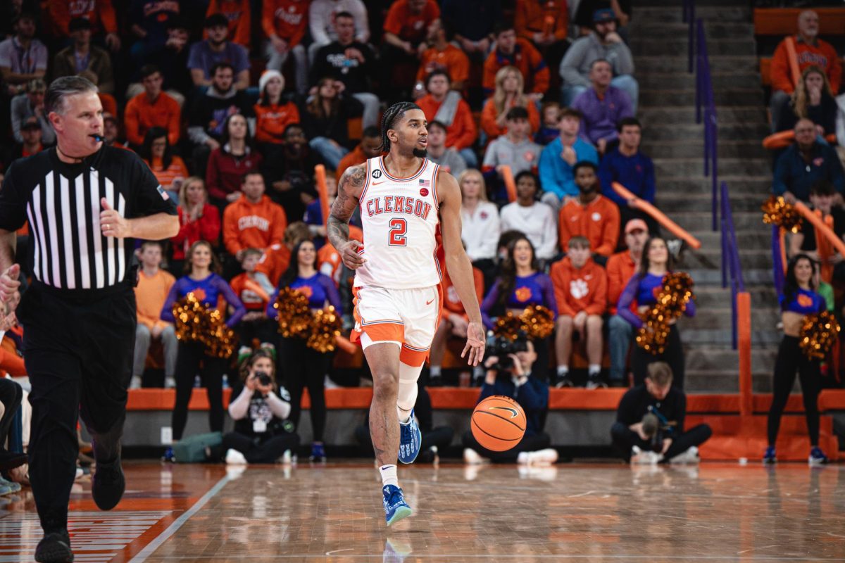 Dillon Hunter brings the ball up the court against in-state rival South Carolina. 