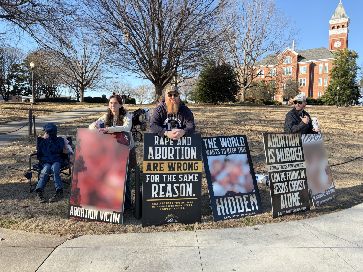 Gaining Ground Ministries came to Clemson’s campus on Jan. 20 to protest abortions and will be returning every month of the spring semester. The above image has been blurred due to its graphic nature.