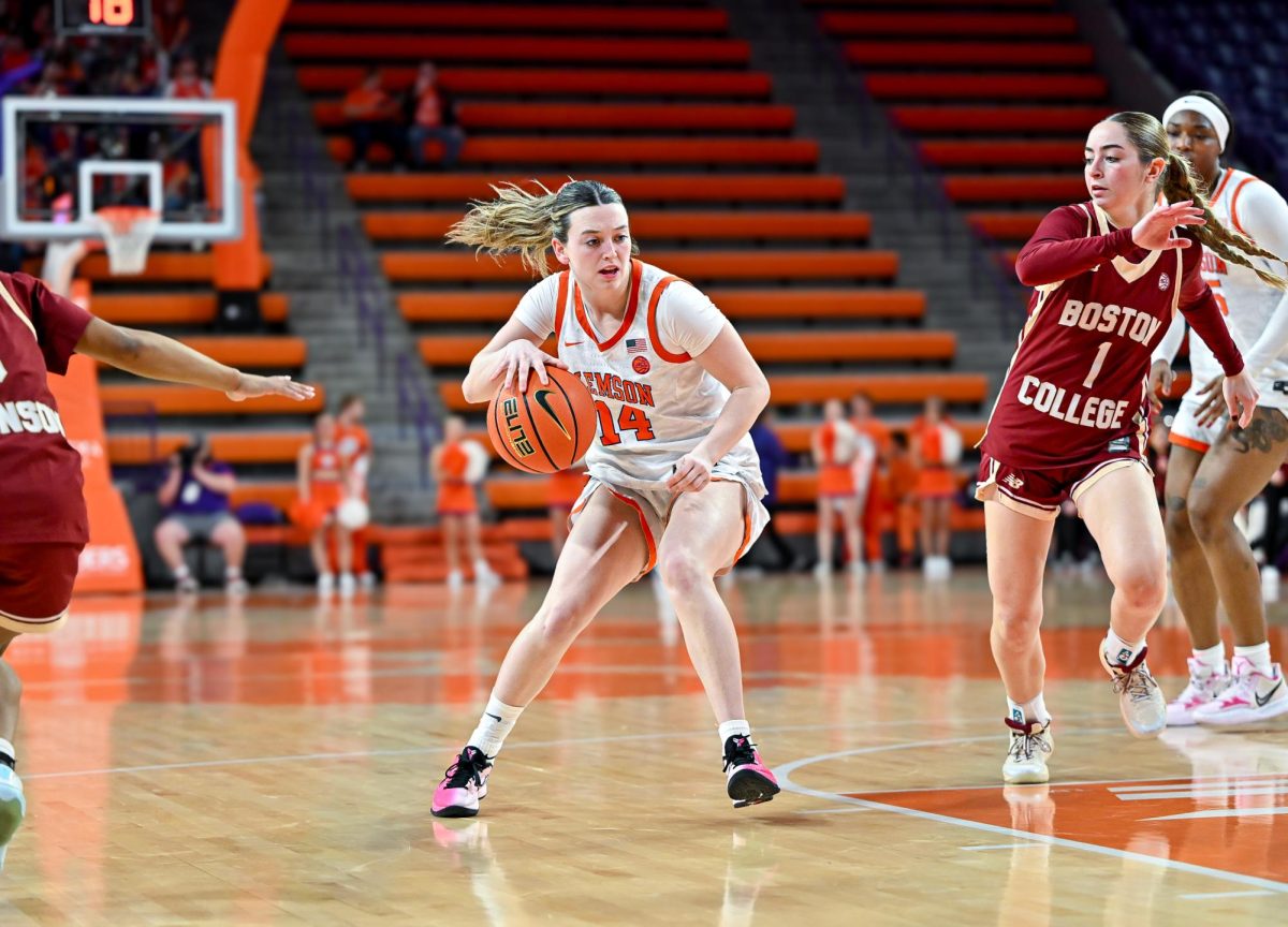 Rachel Rose dribbles through the lane for a layup against Boston College.