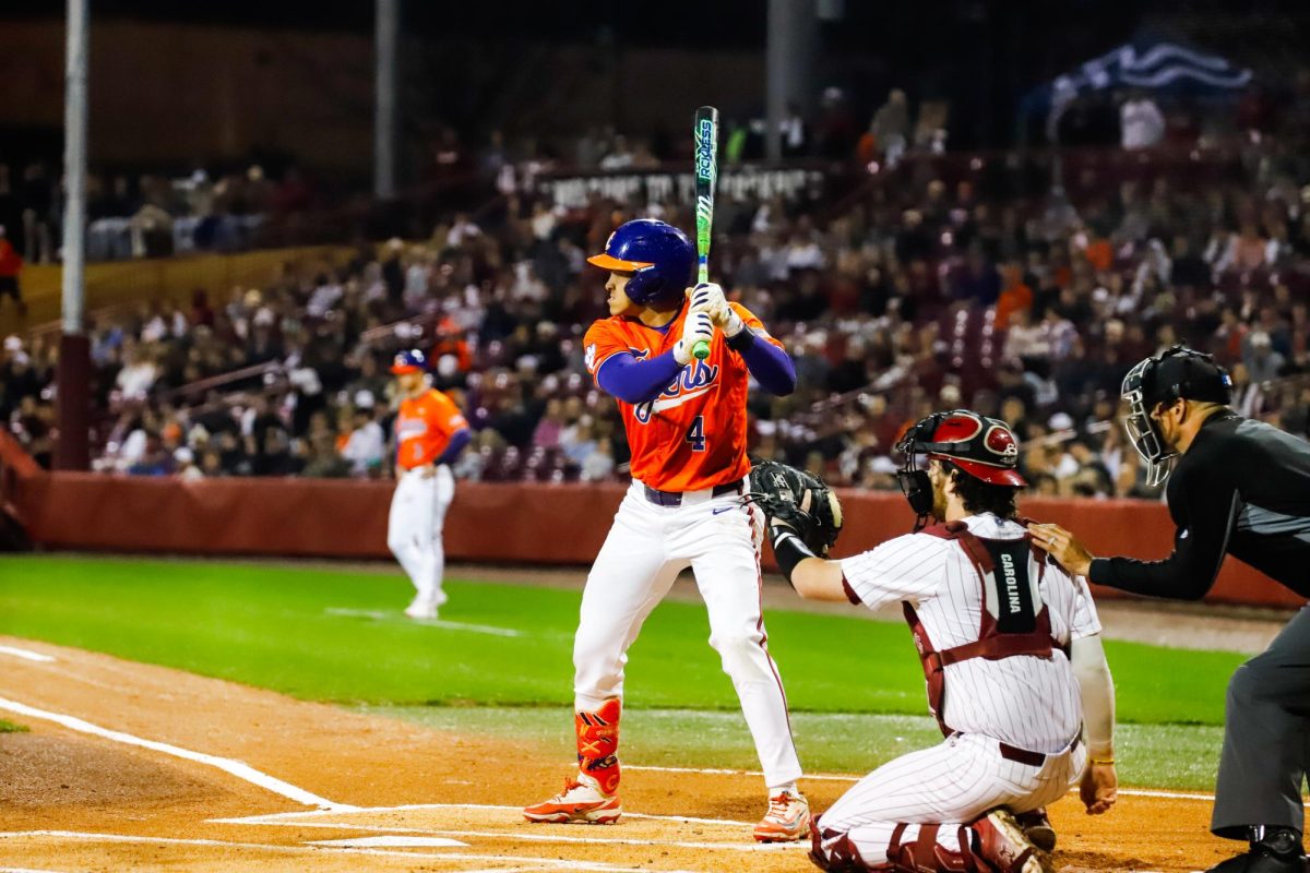 Tryston McCladdie winds up at the plate against South Carolina during a game in the Palmetto Series this past weekend.
