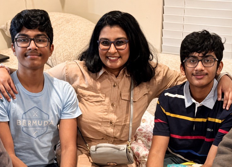 Preethika Yetukuri mentored her younger brother (left) and cousin (right) in the Presidential AI Challenge put on by the White House.