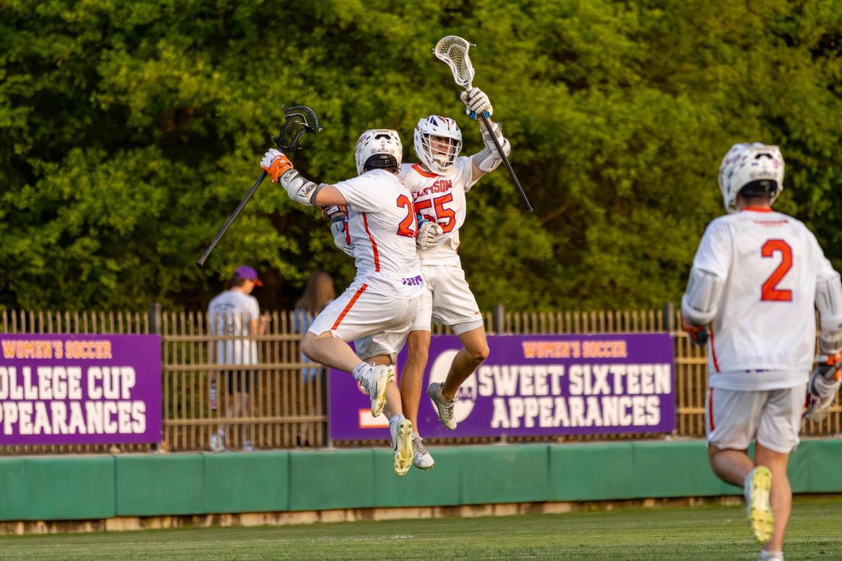 Carter Gregory and Holden Morrison celebrate a goal against No. 3 South Carolina.